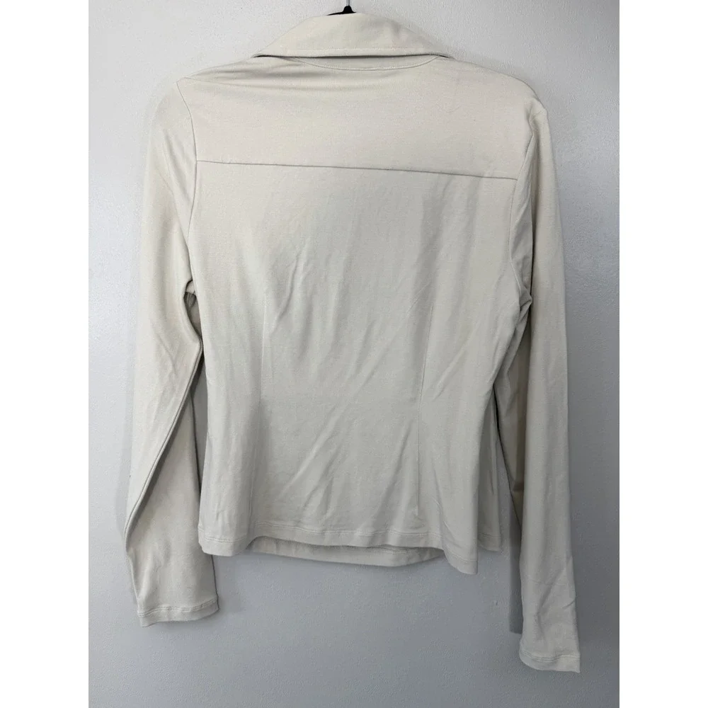 CAbi Creamy Light Taupe Long‎ Sleeved Faux Wrap Pullover Size M